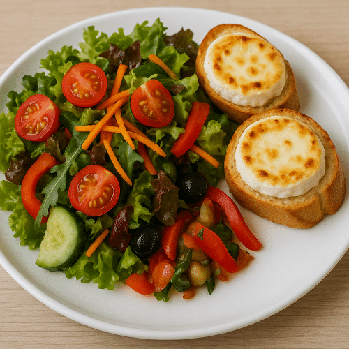 Großer gemischter Salat mit gratiniertem Ziegenkäse