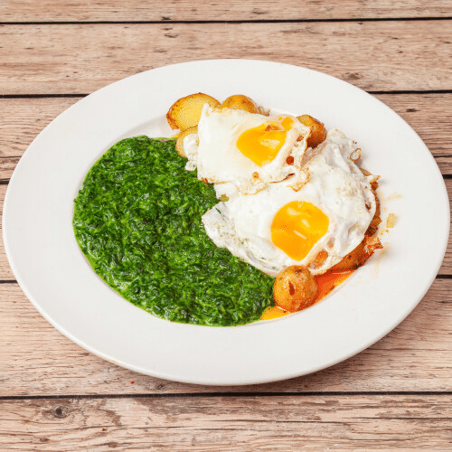 Spinat mit Bratkartoffeln und Spiegelei