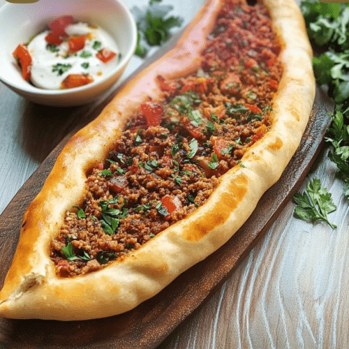 Pide mit frischen Tomaten und Hackfleisch