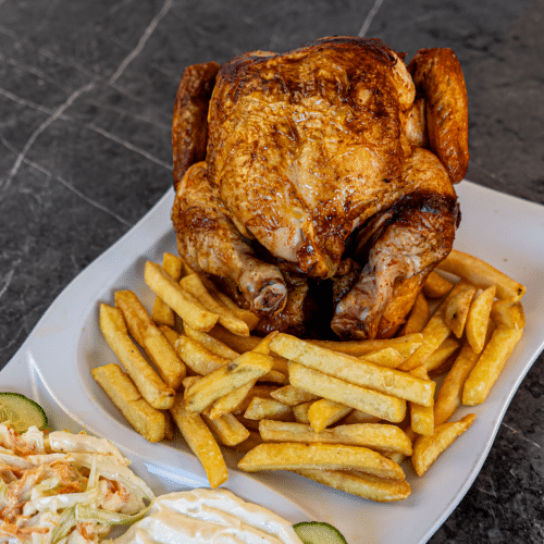 Ganzes Hähnchen Teller Mit Pommes