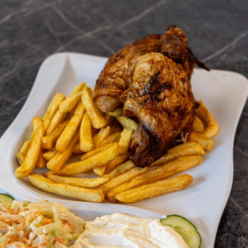 Halbes Hähnchen Mit Pommes