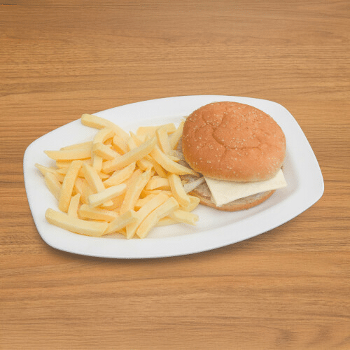Cheeseburger mit Pommes frites