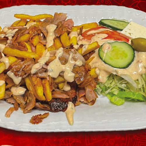Döner Teller mit extra Fleisch, Brot und Weichkäse