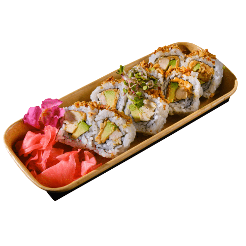 California Erdnuss Chicken Avocado Roll, Röstzwiebeln