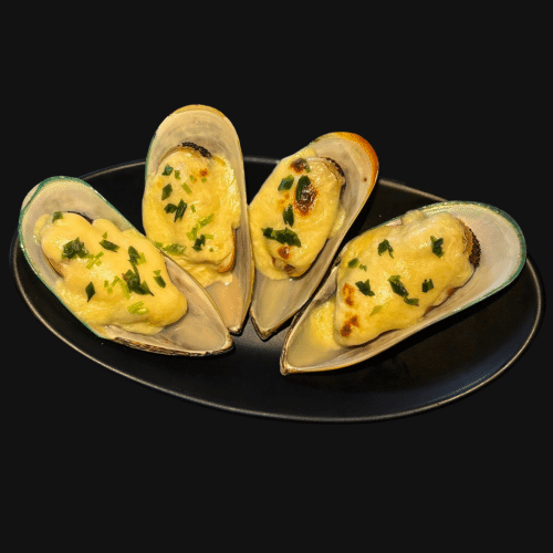 Überbackene Miesmuscheln (4 Stück)
