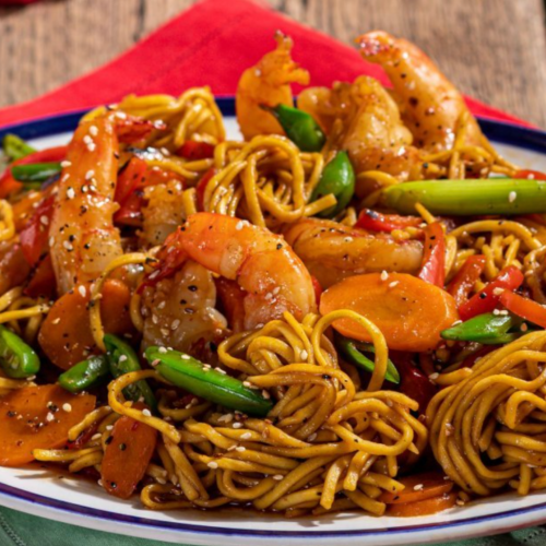 Gebratene Nudeln mit Garnelen