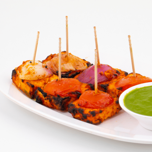 Gegrillter Rahmkäse mit Gemüse - Paneer Tikka