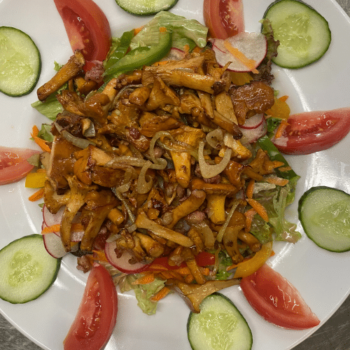 Knackiger Salat mit gebratenen Pfifferlingen
