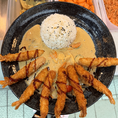 Erdnuss Curry - mit knusprigen Garnelen
