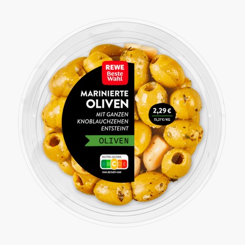 Rewe Beste Wahl Oliven mit Knoblauch 150g