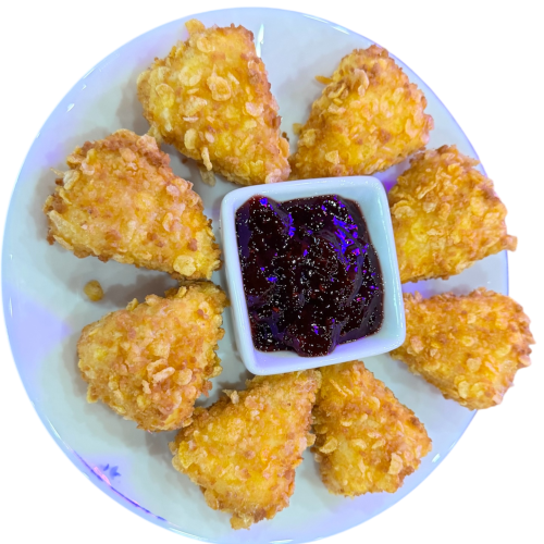 Panierter Schmelzkäse mit Marmeladen sauce