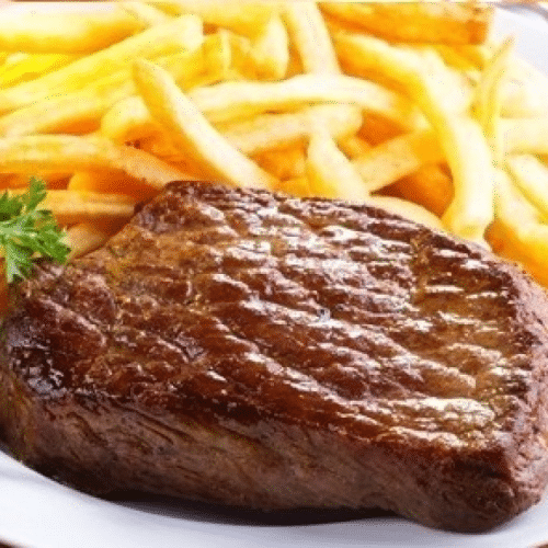 Schweinesteak mit Pommes