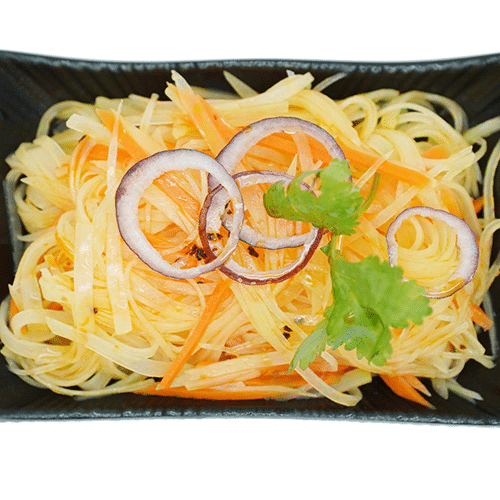 Kartoffelstreifen in Süß-Sauer-Sauce (vegan, bisschen scharf)