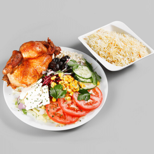 Halbes Hähnchen mit Reis