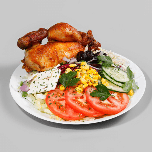 Halbes Hähnchen mit Salat