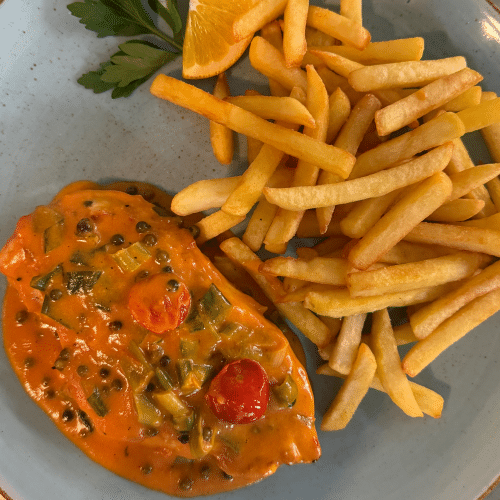 Hähnchenbrustfilet gegrillt mit grüner Pfeffersauce