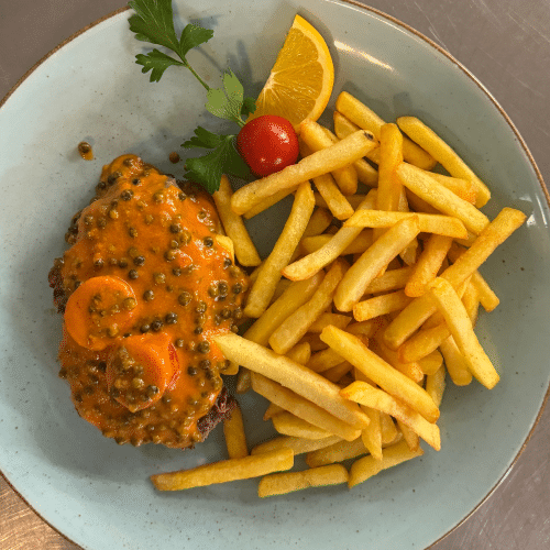 Rumpsteak mit grüner Pfeffersauce