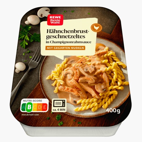 Rewe Beste Wahl Hähnchengeschnetzeltes In Champignonrahmsauce 400g