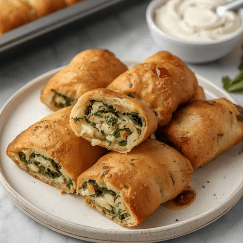 Pizzabrötchen Weißkäse und Spinat