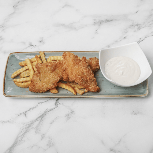 Frittiertes Fischfilet und Kartoffelecken