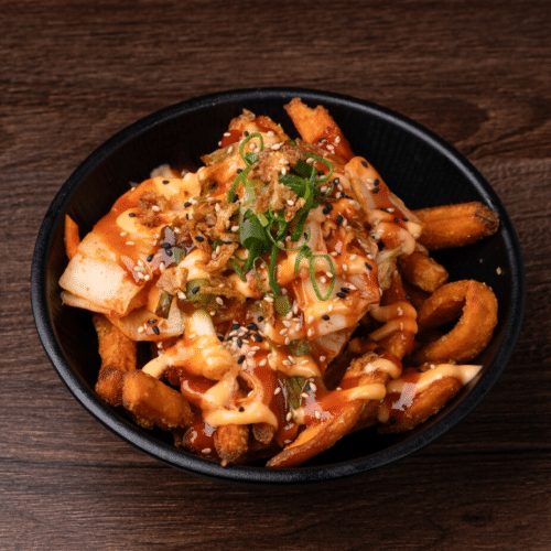 Kimchi mit Süßkartoffelpommes (scharf)