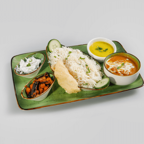 Garnelen Curry mit Reis und Raitha