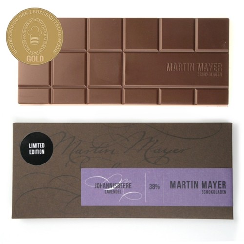 MARTIN MAYER gefü Schoko mit Johannisbeere und Lavendel 38% 70g