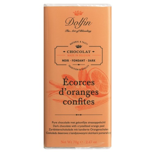 Dolfin Zartbitterschokolade mit kandierten Orangen 70g