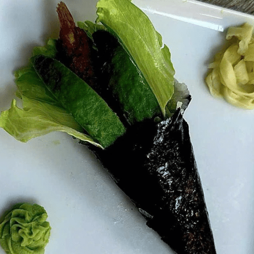 Temaki Gurke, Avocado, Tempura Ebi, Frischkäse