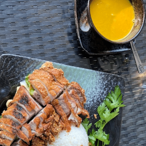 Knusprige Ente mit Currysauce (scharf)