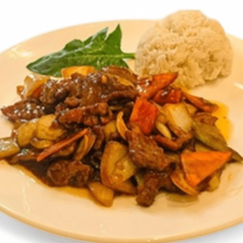 青椒牛肉饭 Rindfleisch mit grüner Paprika und Reis