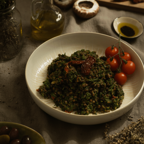 Braune Linsen Spinat (vegan)
