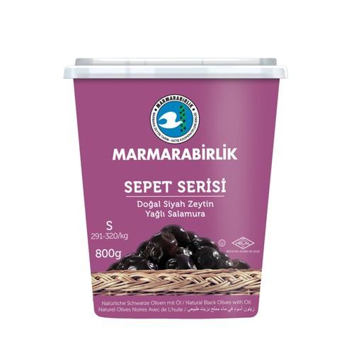 Marmarabirlik Natürliche Schwarze Oliven mit Öl 800g