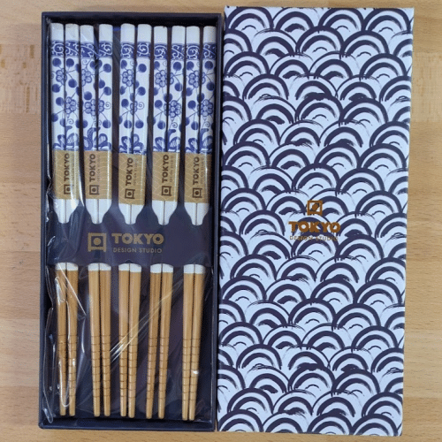 Eßstäbchen aus Holz (Blau-Weißes Design)