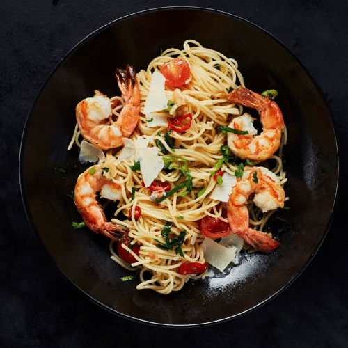 Spaghetti Aglio e Olio mit Garnelen (scharf)