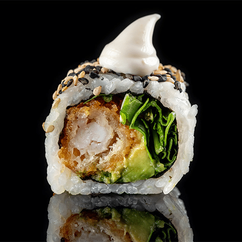 Tempura-Garnelen mit Avocado,Rucola und Trüffelmayo