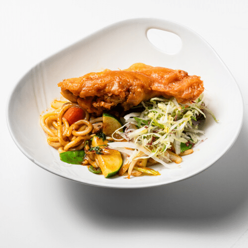 Spicy Udon Yaki mit gebratener Ente,
