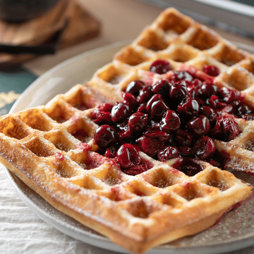 Vegane Waffel Heiße Kirsche mit Sahne