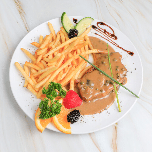 Pfeffersteak mit Pommes Frites