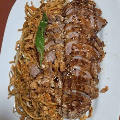 Gebratene Eiernudeln - Ente kross