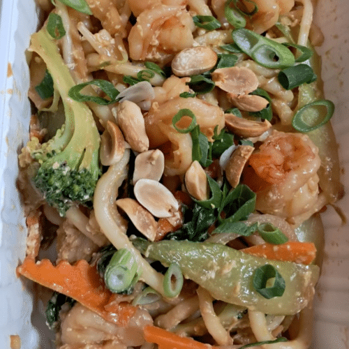 Gebratene Udon-nudeln - Garnelen