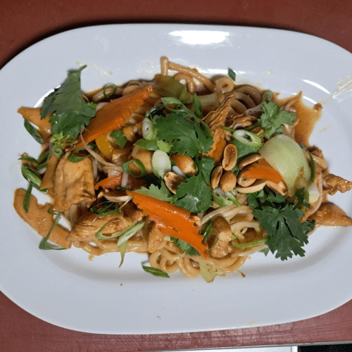 Gebratene Udon-nudeln - Hühnerfleisch