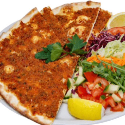 Lahmacun Teller mit Salat, Soße