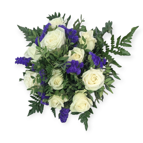 Weiße Rosen mit lila Akzenten , edel, ruhig, geheimnisvoll