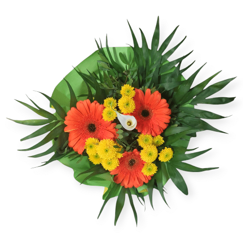 Leuchtendes Orange und Gelb mit eleganter Calla , voller Lebensfreude