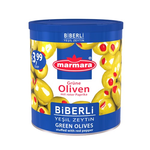Marmara Grüne Oliven mit Roter Paprika 400g