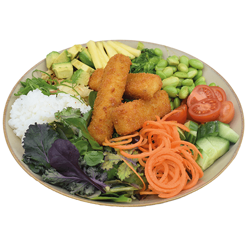 Knusprige Fischstäbchen-Bowl
