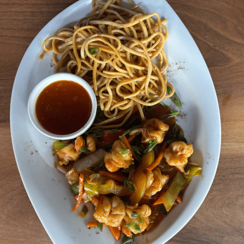 Gambas Teriyaki Nudeln
