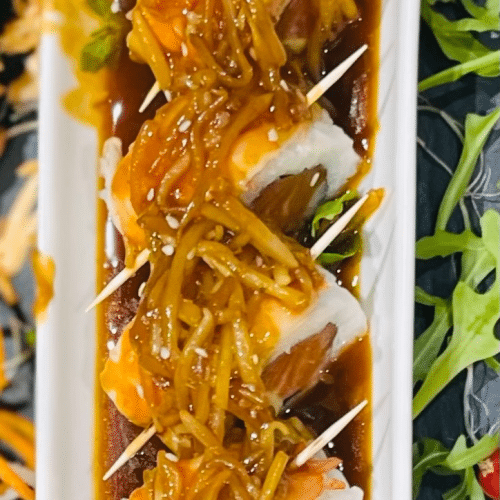 Teriyaki Garnelen Rolle mit warmer Spezialsauce