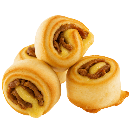 Gefüllte Pizzabrötchen Drehspieß und Käse